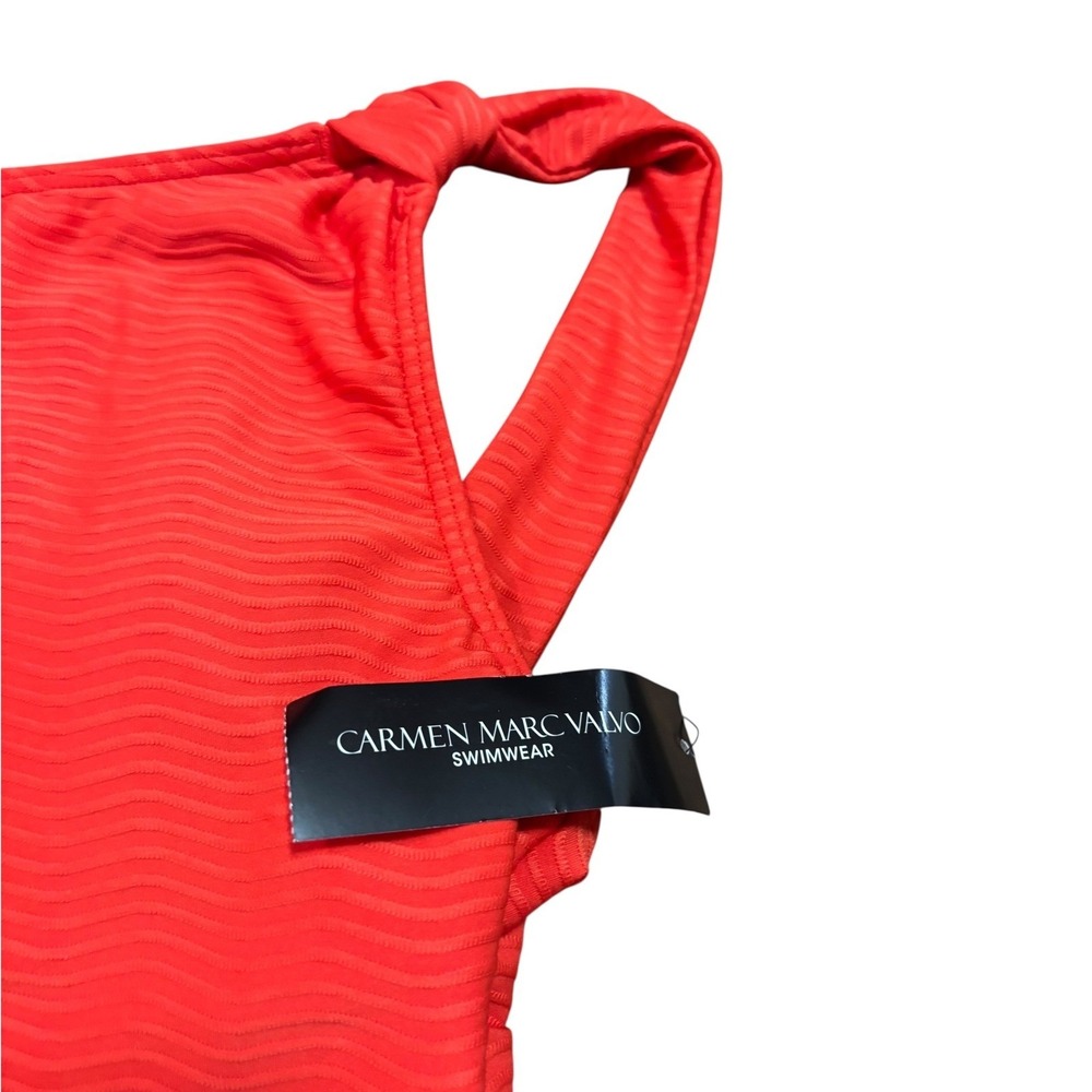 Carmen Marc Valvo One‎ Shoulder Swimsuit Textured Papaya Orange Size 8 NWT - Picture 6 of 9